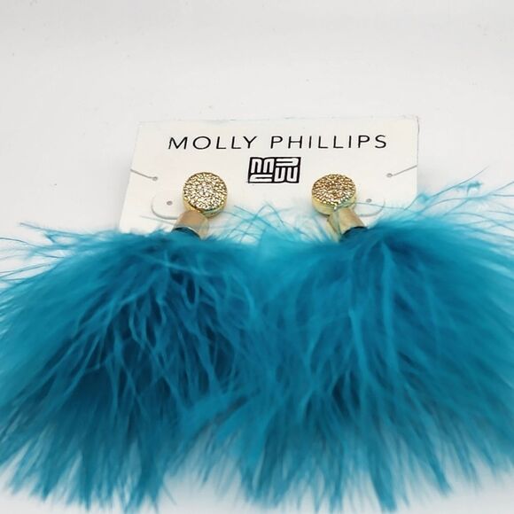 NWT Molly Phillips Blue Feather Earrings - Picture 2 of 4